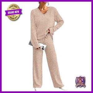Plus Size Sweater Top & Wide Leg Pants Set XL-5XL Polyester Spandex